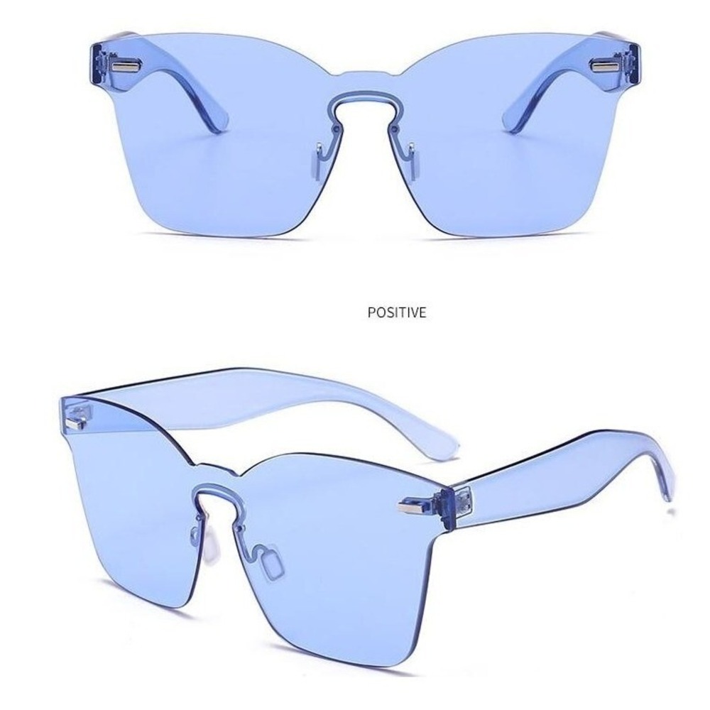 Rimless Sunglasses Women Trendy Fashion Oversized Square Blue Lens Light Weight‎